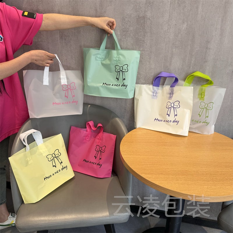Frosted Plastic High-End Thickened Women'S Clothing Clothing Store Handbag Ins Bow Packaging Gift Shopping - Image 3